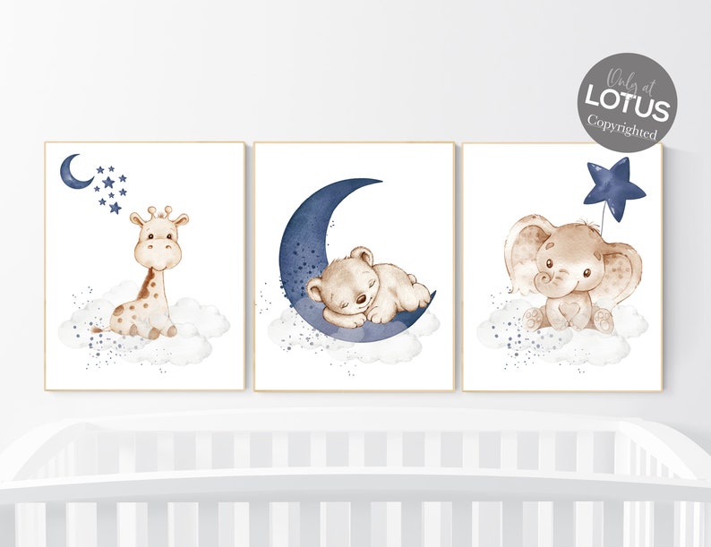 Nursery Wall Art Animals Baby Room Decor Navy Blue Baby Room Etsy