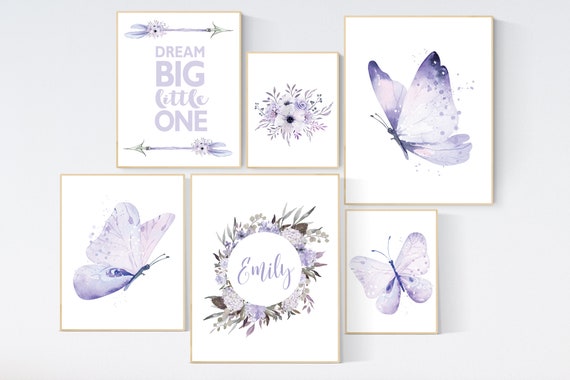 Nursery decor girl butterfly, nursery decor girl boho, nursery wall art purple, lilac, lavender, Butterfly Nursery Art, floral, flower