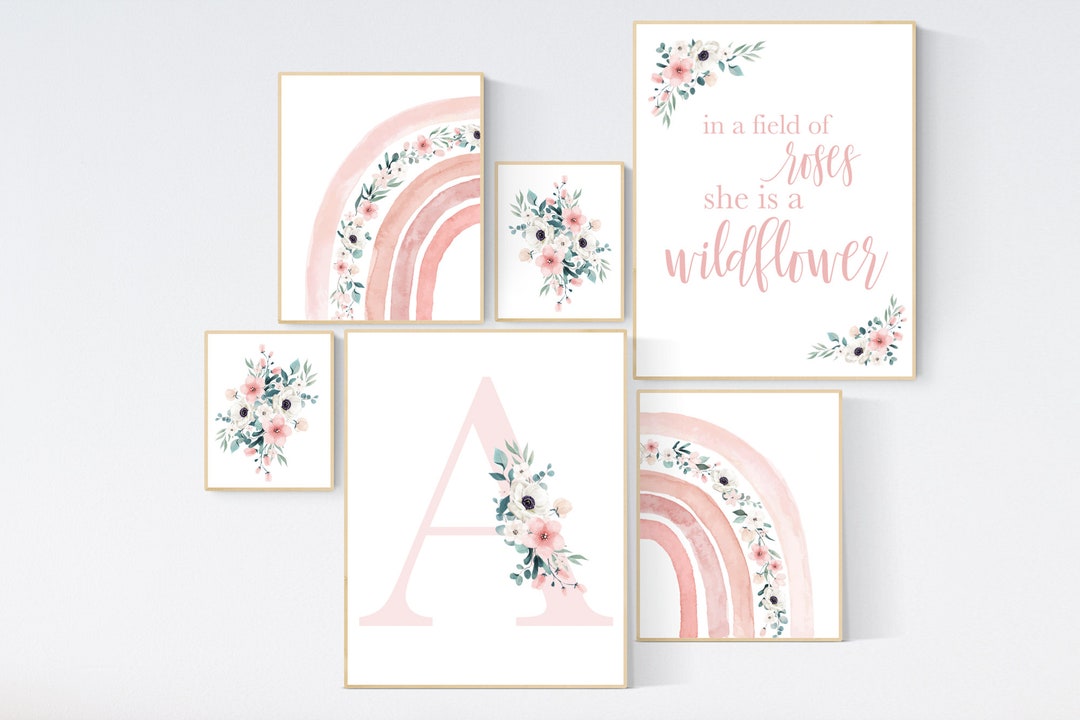 Floral Rainbow Nursery Prints: Blush Pink Girls Room Wall Art - Etsy