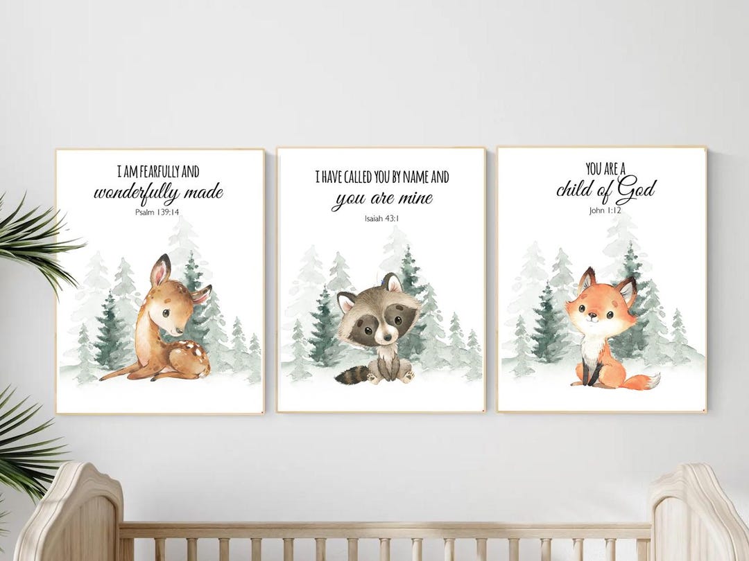 Woodland Nursery Print Set: Animal Prints, Bible Verse Nursery - Etsy