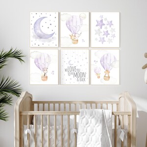 Nursery decor girl hot air balloon, Nursery decor girl purple, purple nursery, lilac nursery print, lavender nursery wall art, baby girl