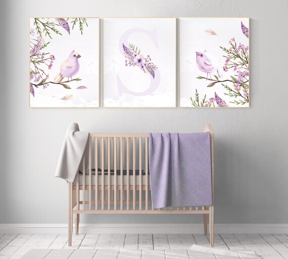 Nursery decor girl flower, Nursery wall art birds, Nursery decor girl floral, lavender, purple nursery, lilac, bird nursery art, spring