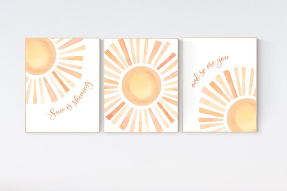 Boho sunshine nursery, Sunshine print, sun nursery, Nursery Wall art print, Boho wall art set , Gender Neutral Kids wall art, Sunshine decor