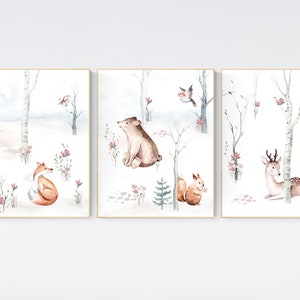 Nursery decor woodland animals, gender neutral nursery, Woodland Nursery Wall Art, Woodland animal prints, forest, animal nursery wall decor