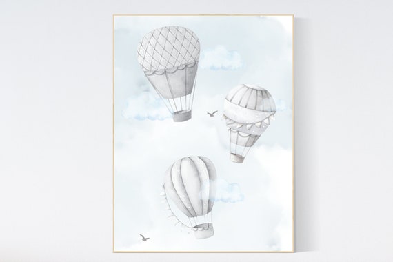 Hot air balloon nursery, Nursery decor, gray nursery, gender neutral, nursery wall decor, balloon, kid room wall art