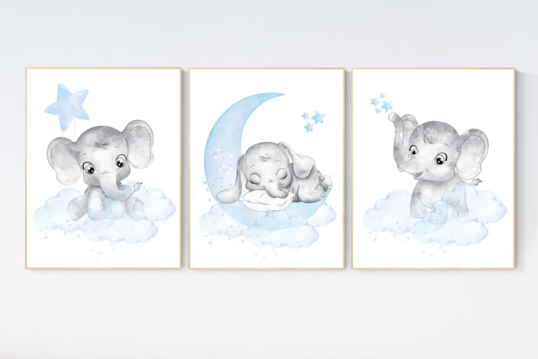 Nursery Decor Elephant, Nursery Decor Boy, Nursery Wall Art Elephant, Baby Room Decor Boy