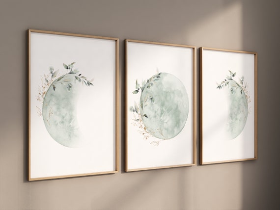 Moon nursery decor, moon print, sage nursery, full moon print, gender neutral, moon nursery, green and gold, moon wall art, nursery prints