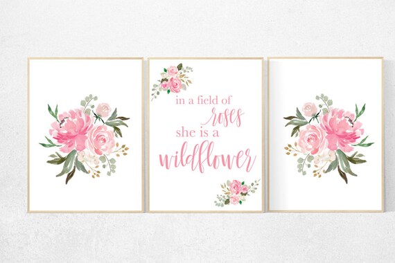 Nursery decor girl, pink roses, nursery decor flower, personalized nursery, flower nursery, In a field of roses she is a wildflower