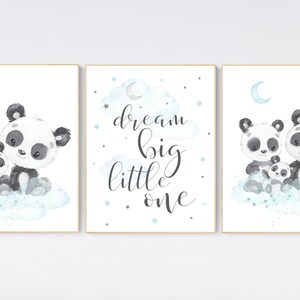 Panda nursery, teal nursery decor, gender neutral prints, mint nursery wall art, panda prints, animal nursery wall art, neutral nursery