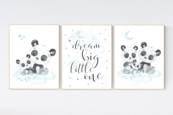 Panda nursery, teal nursery decor, gender neutral prints, mint nursery wall art, panda prints, animal nursery wall art, neutral nursery