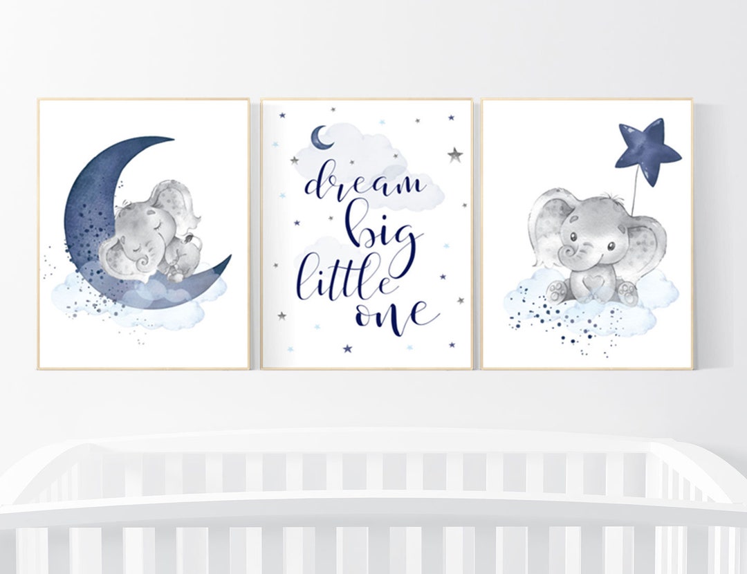 Navy Nursery Decor Moon and Stars Navy Blue Nursery Art. - Etsy