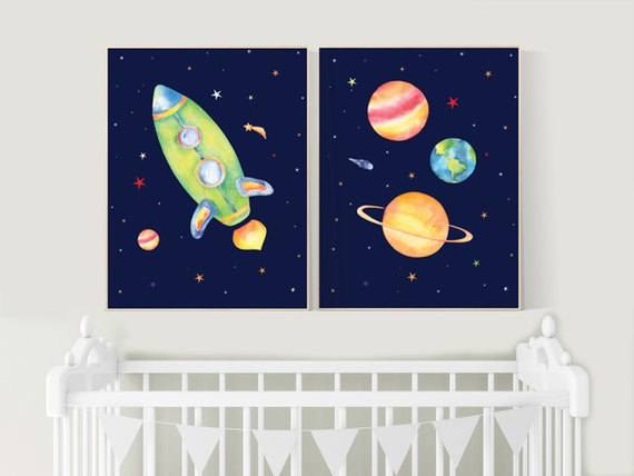 Nursery decor boy space, space themed nursery for kids, nursery prints boy, space wall art, planets, rocket, outer space, space art