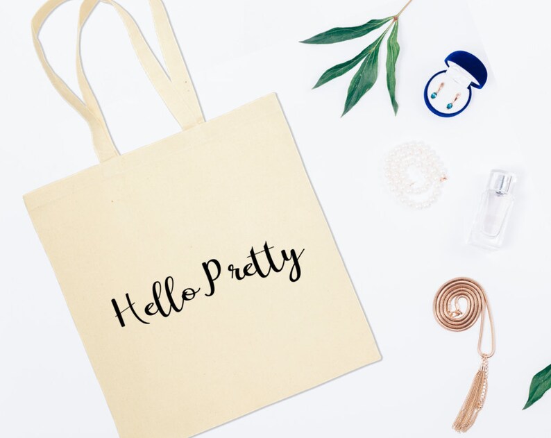 Book Bag Beach Bag Hello Pretty Cotton Canvas Tote Bag Re-Usable Every Day Bag Shopping Grocery Bag Eco Friendly