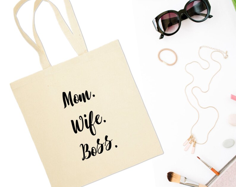 Every Day Bag Boss. Girl Boss Cotton Canvas Tote Bag Mom Beach Bag Book Bag Eco Friendly Re-Usable Wife Shopping Grocery Bag