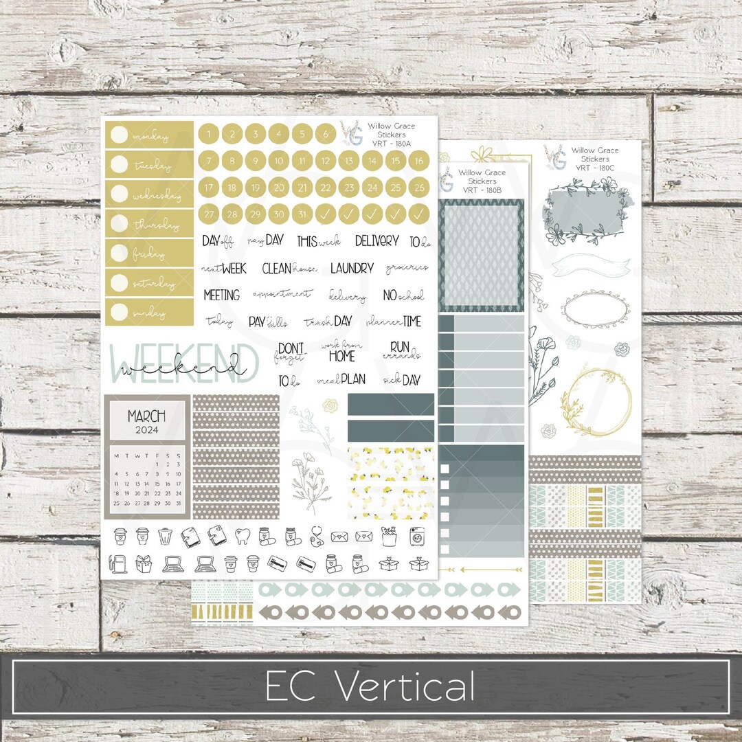 Planner Stickers EC Vertical Planner Stickers Weekly Sticker Kit V7-180 ...