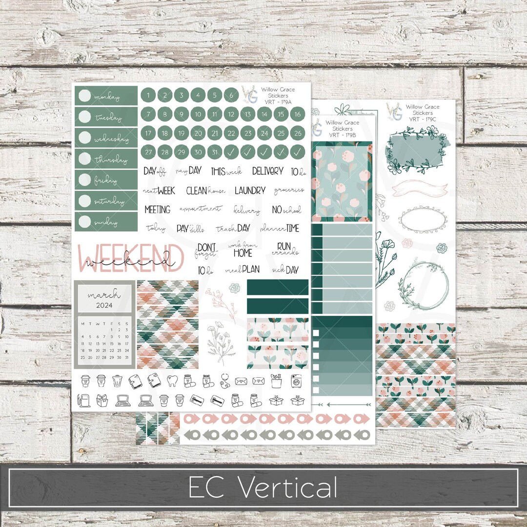 Planner Stickers EC Vertical Planner Stickers Weekly Sticker Kit V7-179 ...