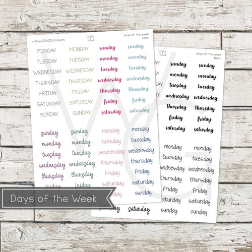 Days of the Week Script Planner Stickers Etsy