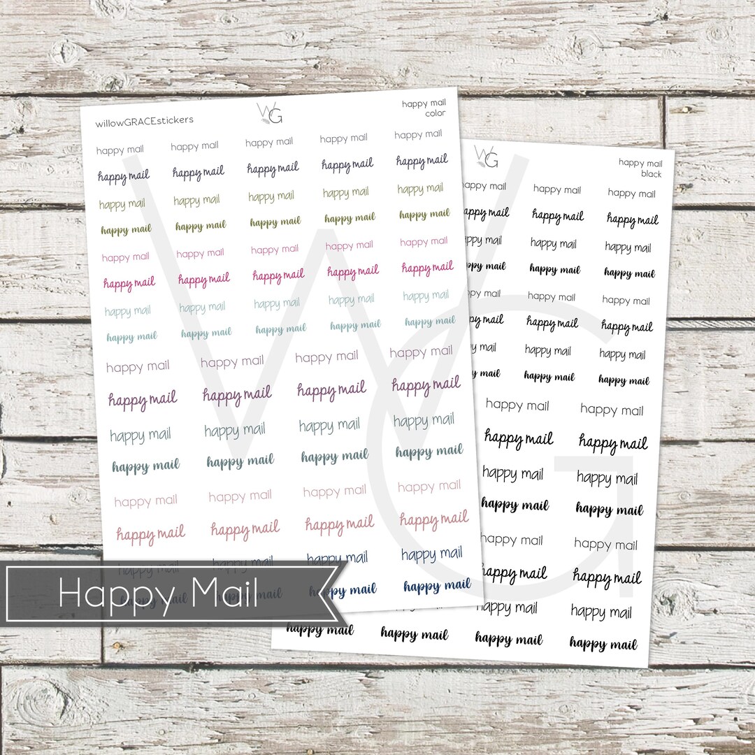 Mail Script Decal Ribtable Happy Mail • Word Stickers • Scripts Stickers • Planner Stickers - Etsy