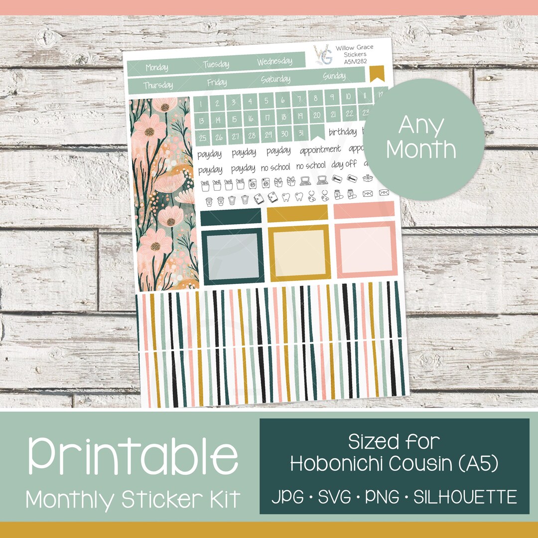 Printable Hobonichi Cousin (A5) Monthly Planner Stickers | 5M-282 - Etsy