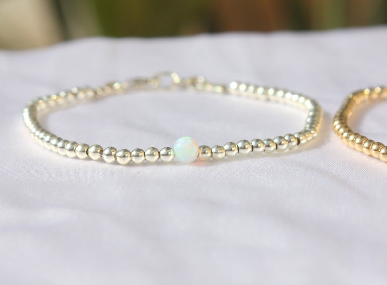 Gold Bead Ball Bracelet Beaded Stackable Bracelets Opal Etsy