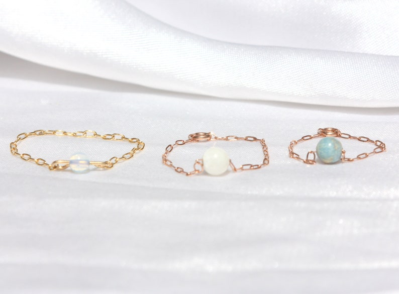 Dainty gold moonstone chain ring Natural stone thin ring Etsy