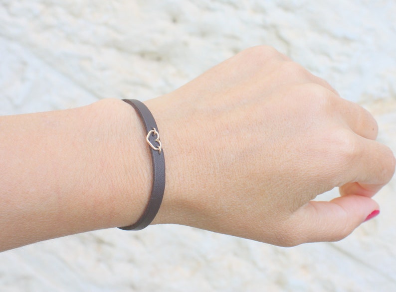 adjustable skinny leather bracelets for women leather jewelry thin leather gold heart bracelet