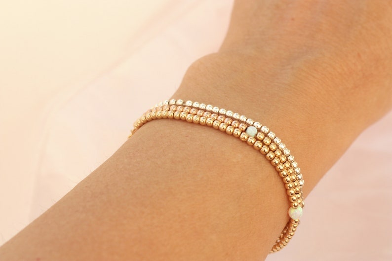 Gold Bead Ball Bracelet Beaded Stackable Bracelets Opal Etsy