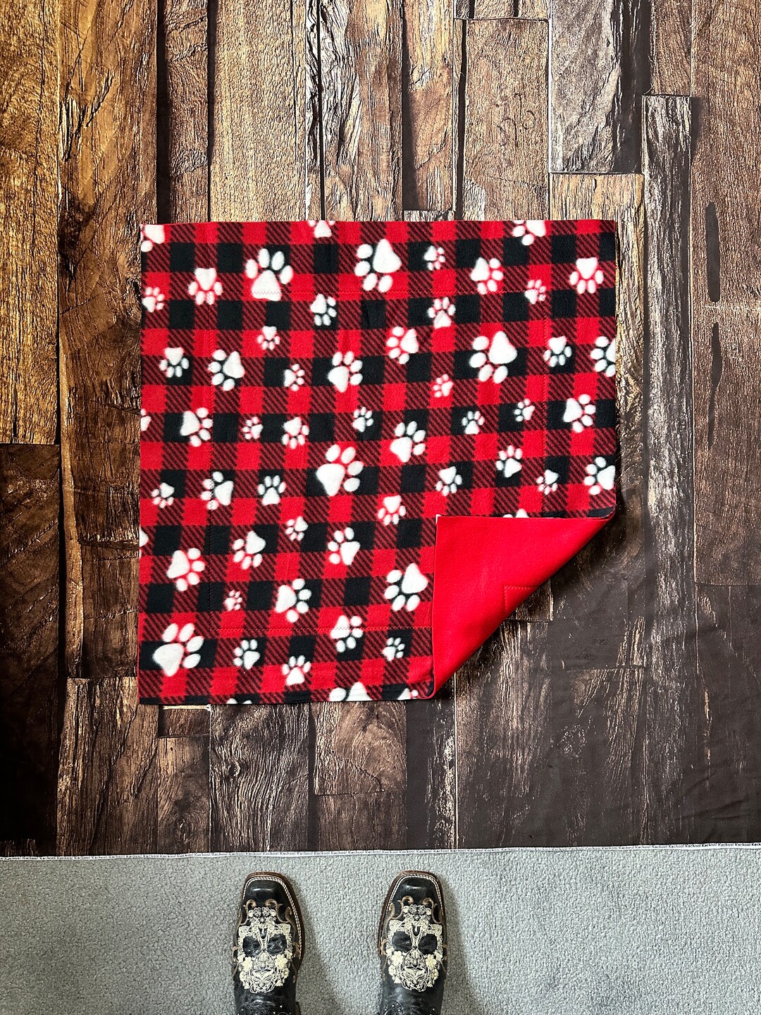 Fleece Cat Blanket Luxury Cat Blanket Red Plaid W/paw Etsy