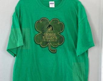 Vintage St Patricks Day Tee, XL Green Tshirt, Irish Bar Shirt, Shamrock Cotton Shirt, George Killians Irish Red Tee, Clover leaf Tee,