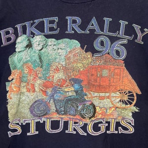 90&#39;s Vintage Motorcycle Tee, L/XL Biker Sturgis Rally Tee, Blue Cotton Men&#39;s Large Upcycled Tee, for Him, Graphic Retro Tee