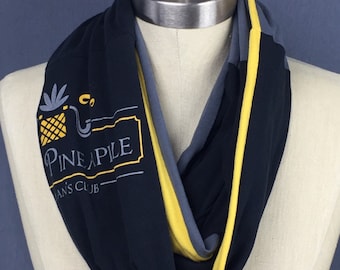 Womens Infinity scarf, Unique handmade scarves, Black n Gray w Yellow scarf, OOAK Upcycled accessories, Pineapple, NYC