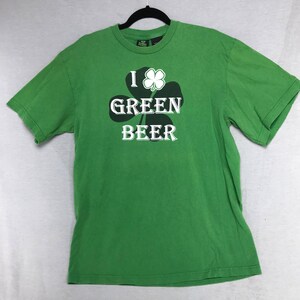 St Patricks Day Tee, Retro Green Beer T shirt, Upcycled Size L Tee, Beer Tee, St Paddys Party Tee, Shamrock T shirt Unique Gift for Him