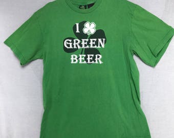 St Patricks Day Tee, Retro Green Beer T shirt, Upcycled Size L Tee, Beer Tee, St Paddys Party Tee, Shamrock T shirt Unique Gift for Him