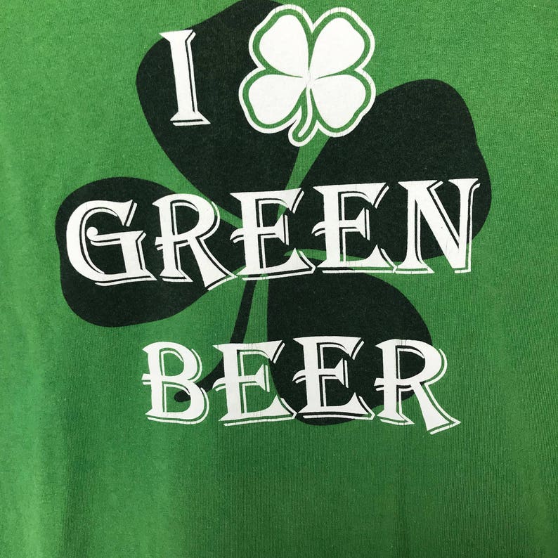 St Patricks Day Tee, Retro Green Beer T shirt, Upcycled Size L Tee, Beer Tee, St Paddys Party Tee, Shamrock T shirt Unique Gift for Him image 2