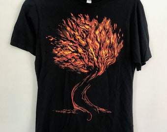 Halloween T shirts, Spooky Tee, Size M Black Retro shirt, Cute Halloween Tee, Girlfriend Gift, Tree on Fire T shirt, Graphic Halloween tee