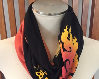 Buddha Loop Scarf, Yoga Tibet scarf, Black Yellow n Amber Women's Scarf, OOAK Handmade Upcycled Tshirt scarf, Zen Hipster Hippie One Wrap