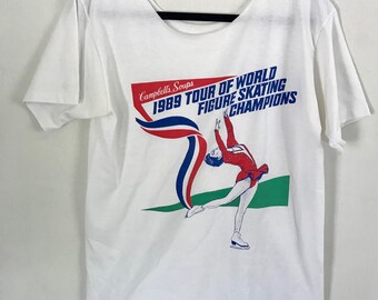 Vintage Sports Tee, 80's Skaters Tee, World Champions Tee, Figure Skating Clothing, Size L Upcycled  Shirt, Unique Gift T shirt for her