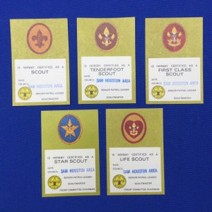 Boy Scout Rank Cards von 1970er Jahren Scout, Tenderfoot, 2