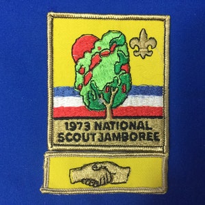 Boy Scout 1973 National Jamboree Original Participant Pocket Patch With Camp Wide Game (Hands) Patch BSA
