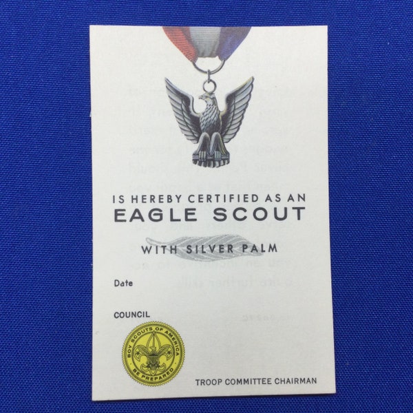 Boy Scout Eagle Scout Rank Card With Silver Palm (Highest Palm) Unissued From 1971