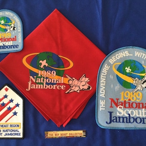 Boy Scout 1989 National Scout Jamboree Set Neckerchief, Pocket, Jacket & Northeast Region Patches