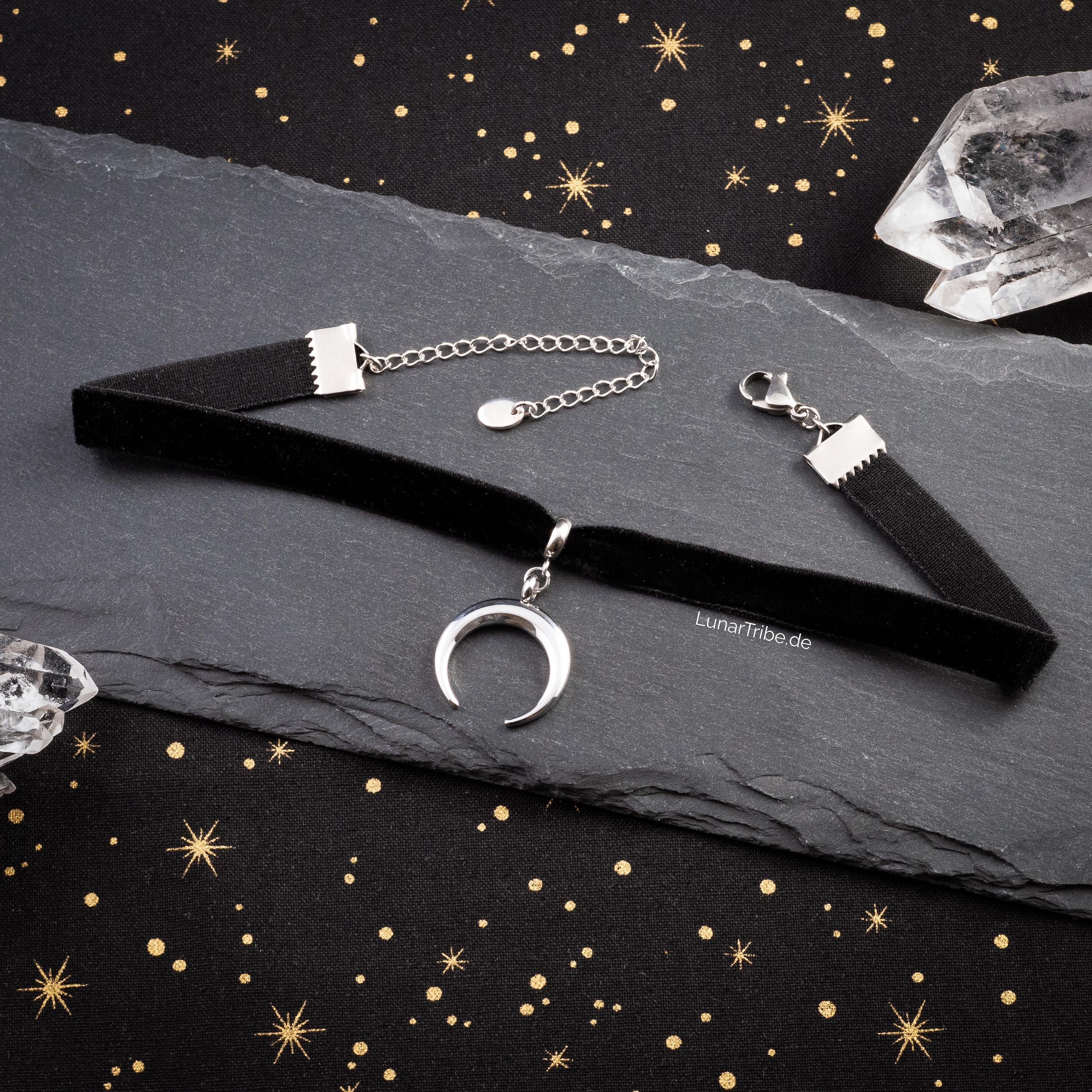 Collana girocollo vintage a forma di luna crescente, in velluto
