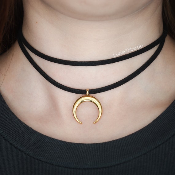 Collana girocollo in pelle nera: ciondolo a forma di cuore in argento, gioielli per tutti i giorni - Italia