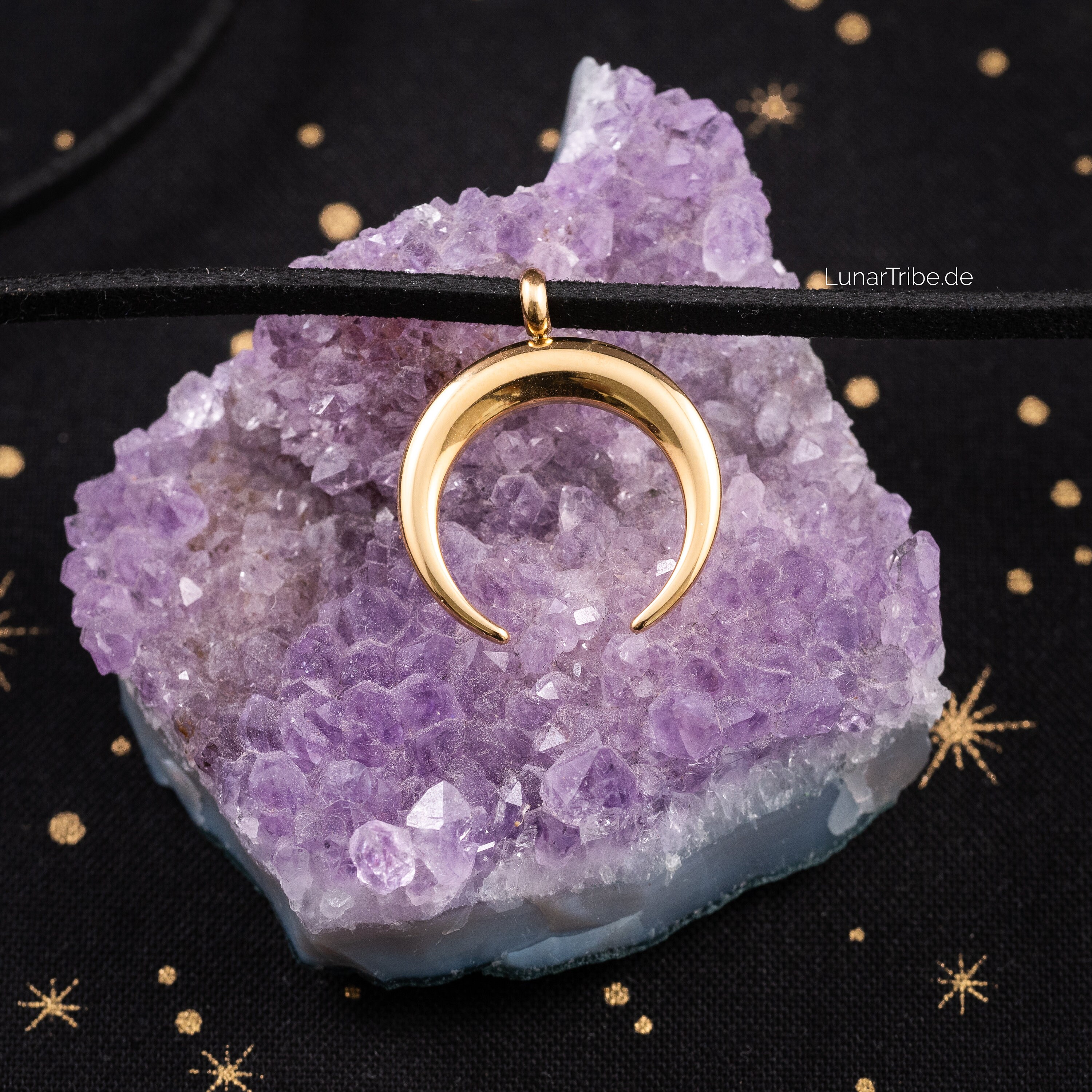 Collana con ciondolo luna in velluto nero moda per donna