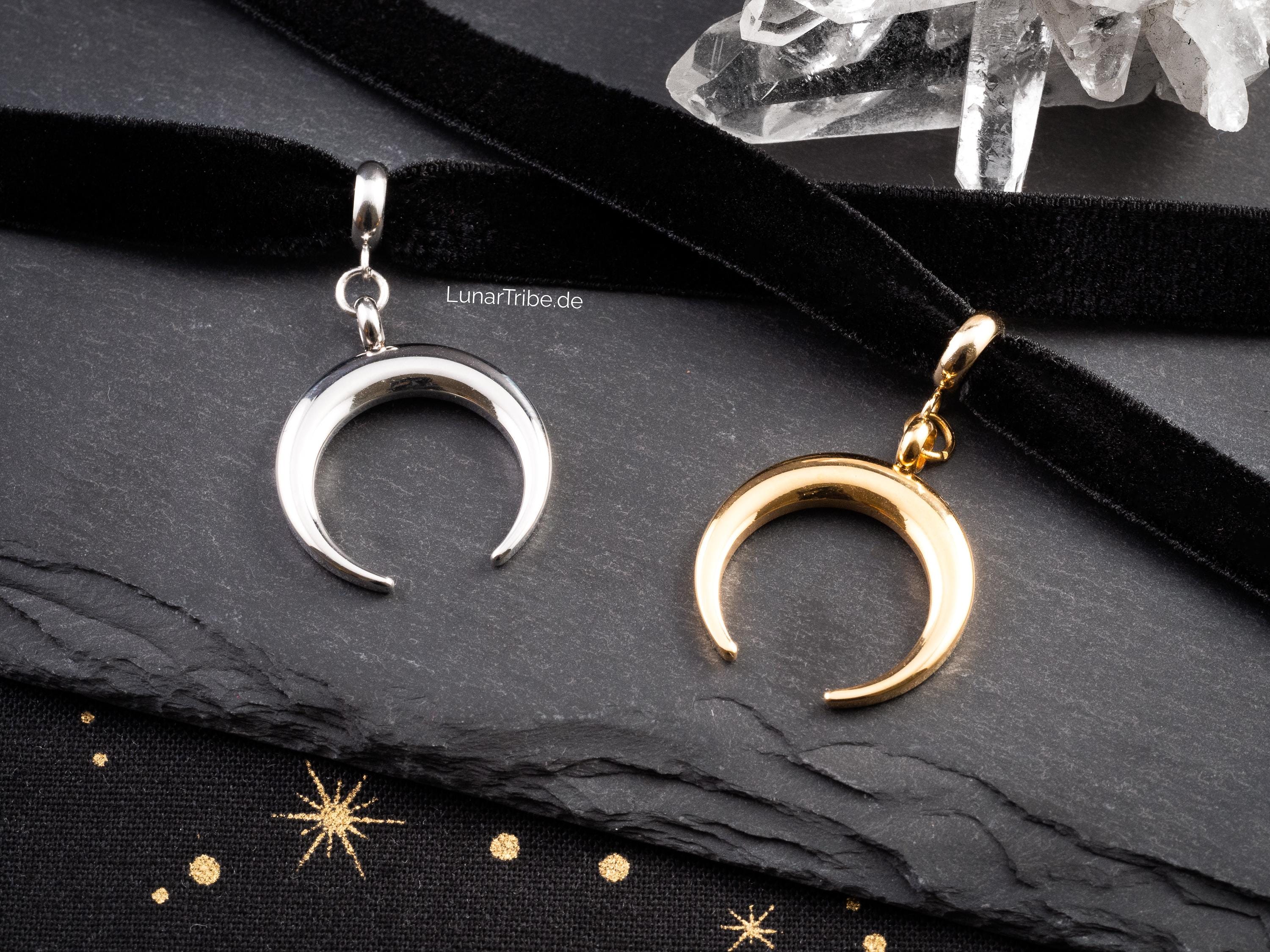 Collana Girocollo Vintage In Velluto Con Ciondolo A Luna Crescente - Gioiello A Forma Di Corno Lunare Per Donne E Ragazze - Colore Argento