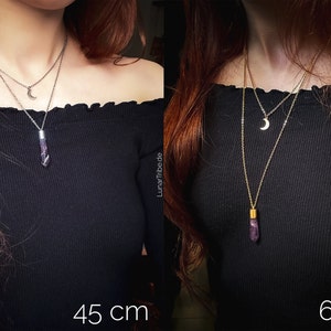Layering rock crystal necklace with moon pendant, layered gold moon necklace, celestial jewelry, gold rock crystal necklace image 8