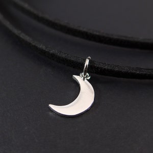 Witchy moon choker necklace, crescent moon necklace, leather choker black, double necklace with moon image 4