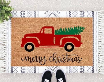 Welcome to our Home Vintage Red Truck Doormat
