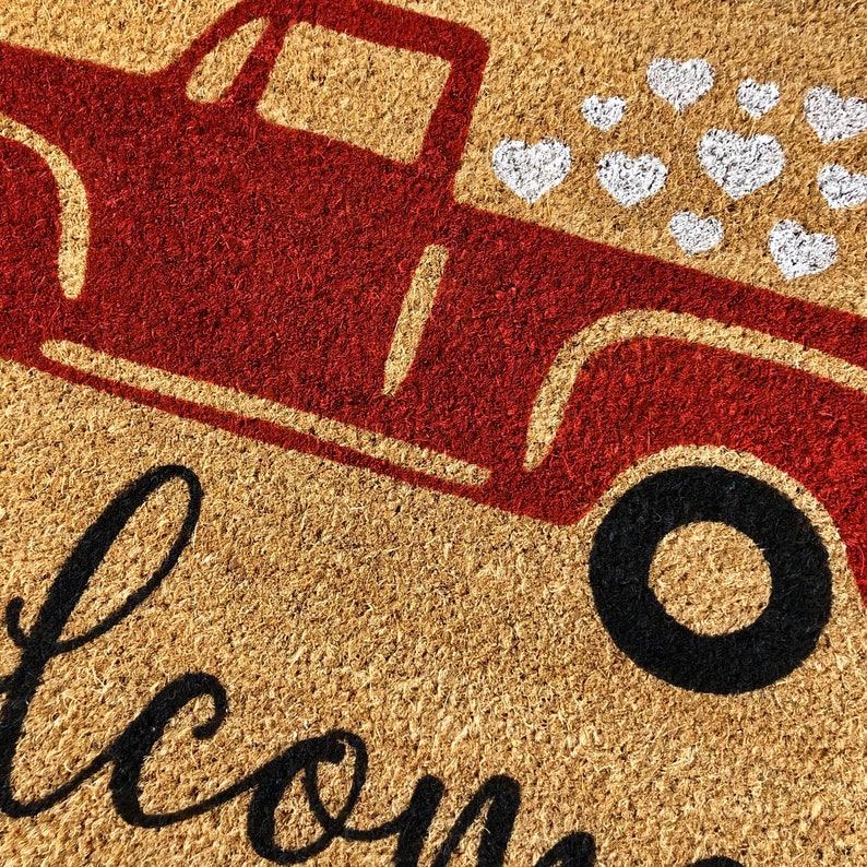 Red Truck Doormat Mat Vintage Truck Valentines Etsy