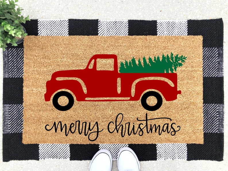 Christmas Decorations Red Truck Mat Christmas Doormat Etsy